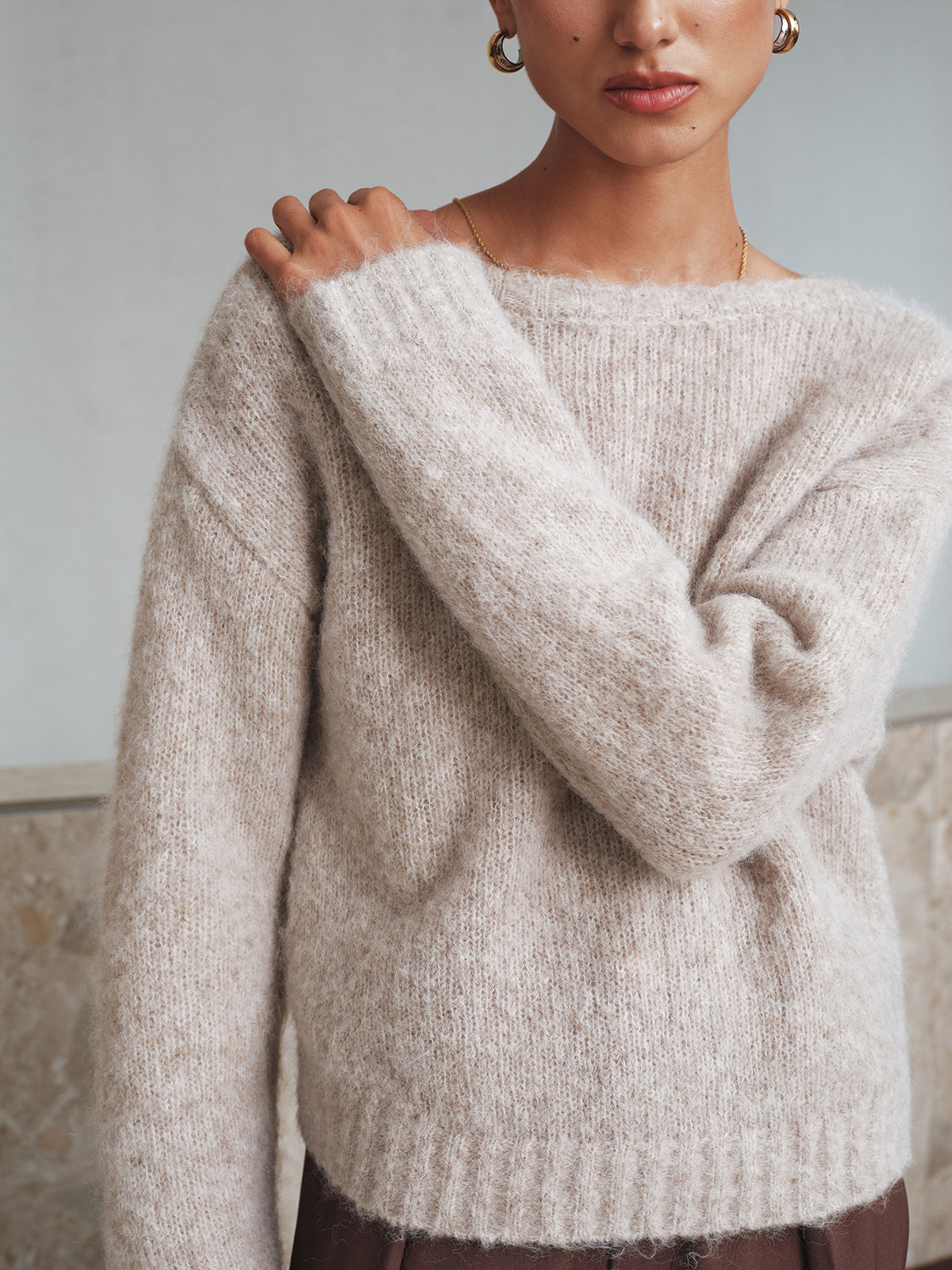 Pull en mélange de laine torsadé sans dos