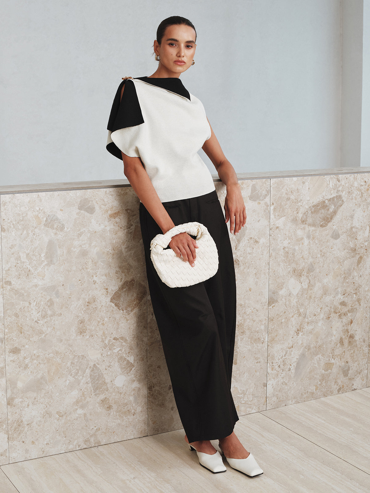 Asymmetrisches Color-Block Stricktop