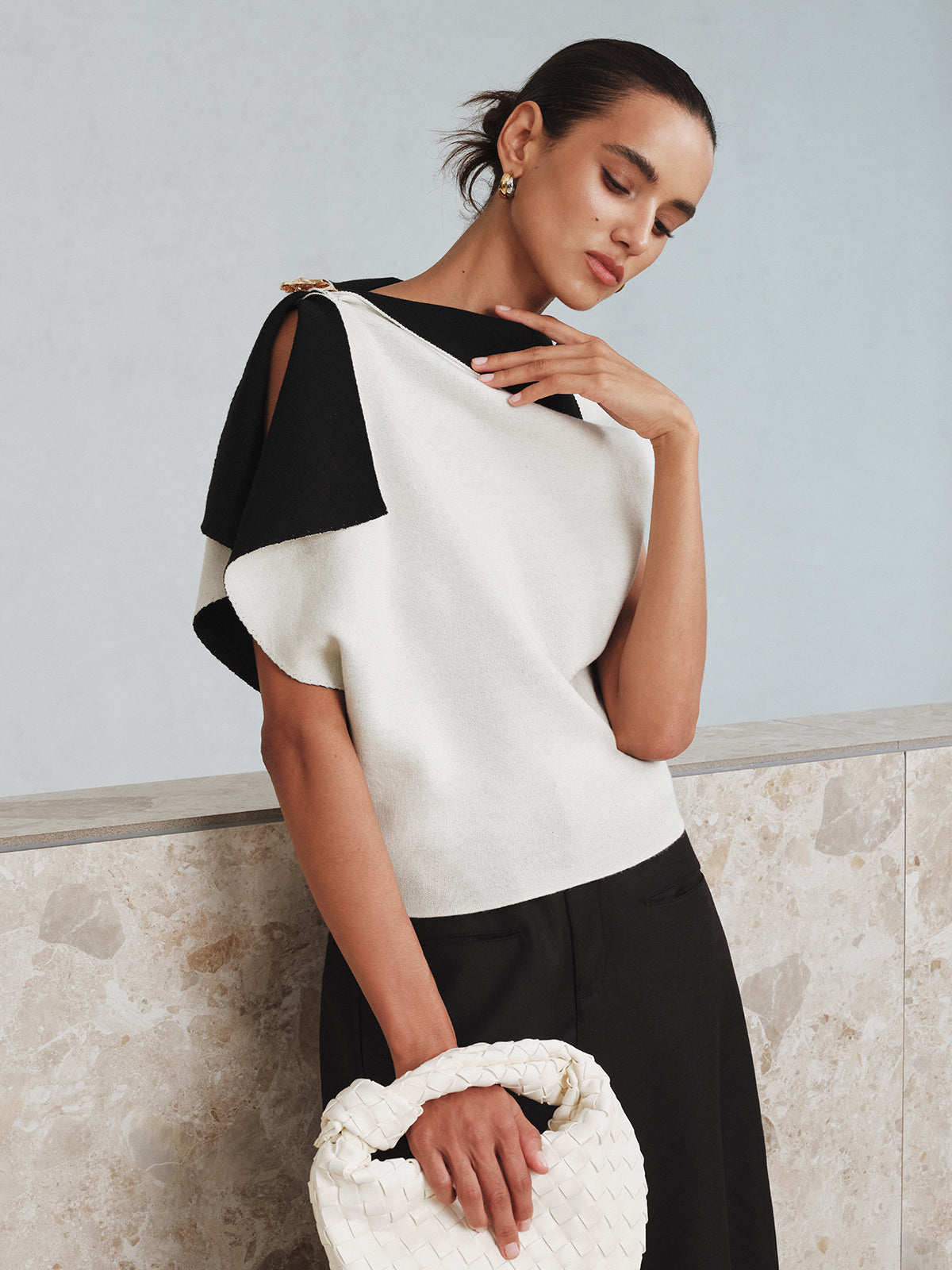 Asymmetrisches Color-Block Stricktop