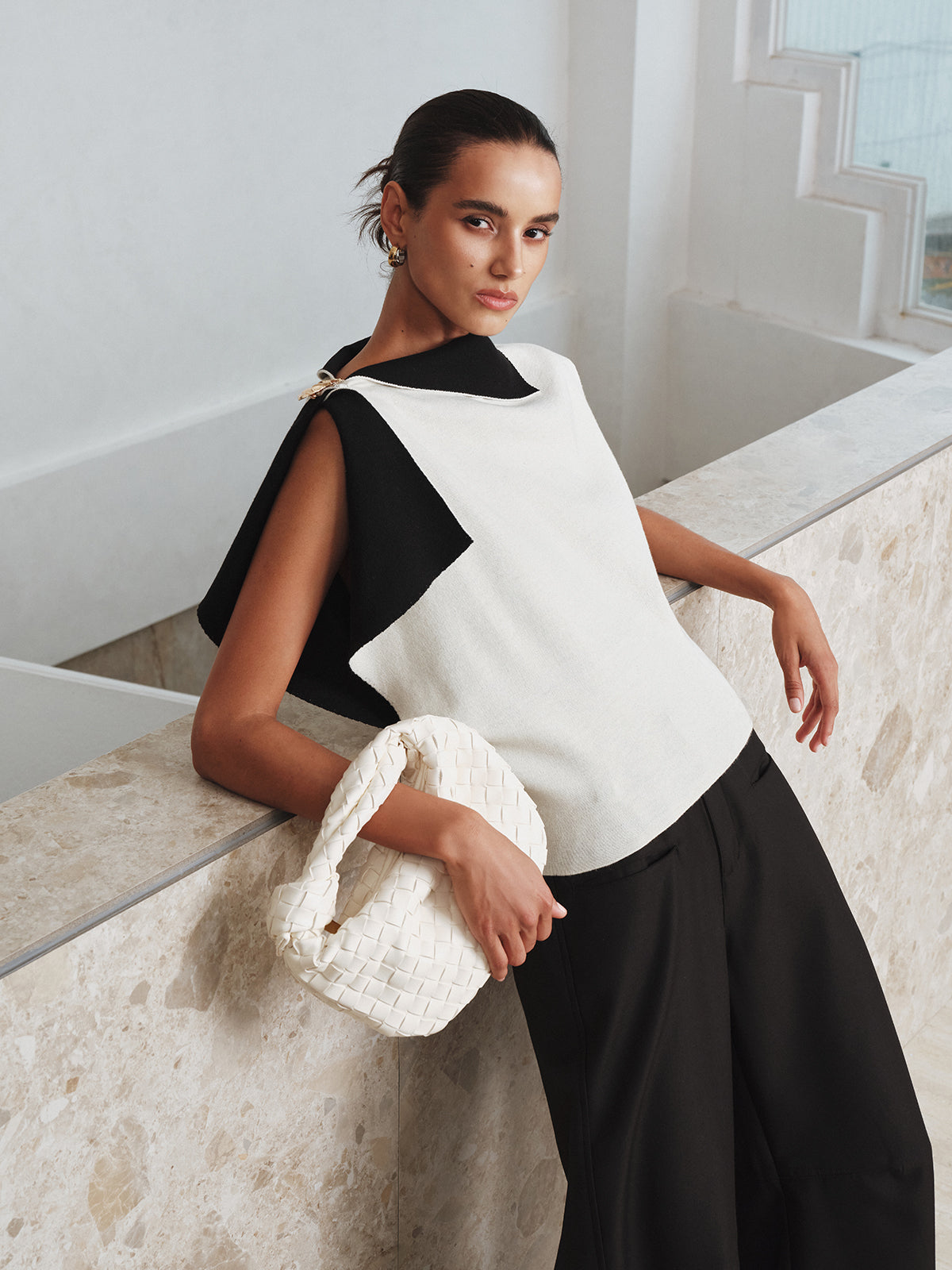 Asymmetric Color-Block Knit Top