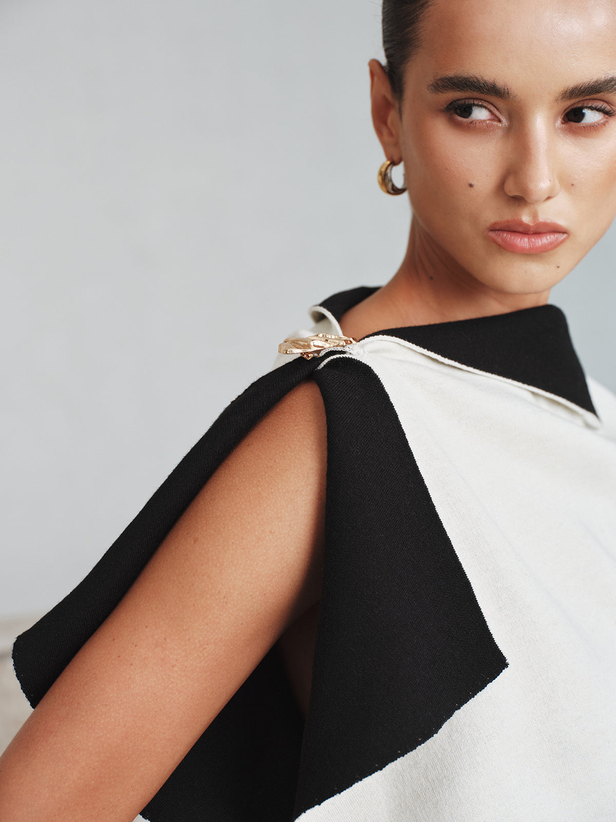 Asymmetric Color-Block Knit Top