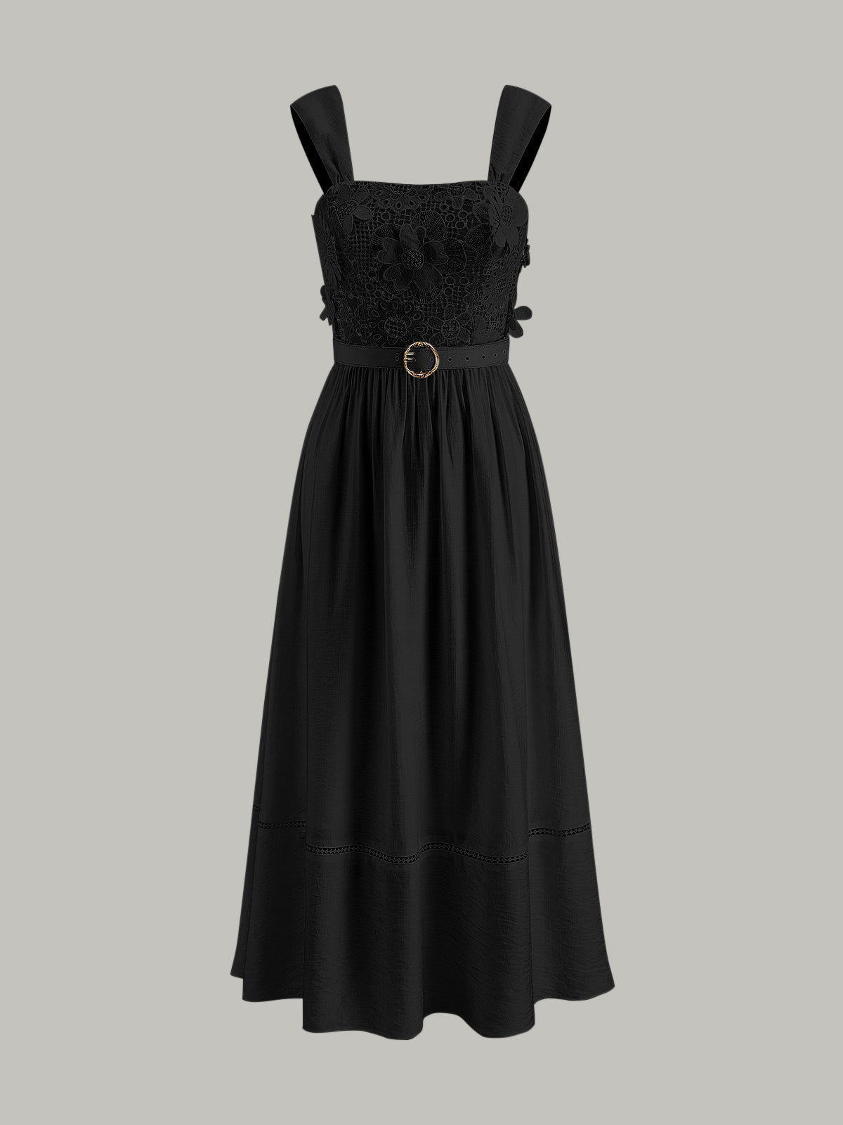 Cotton Floral Lace Belted Dress