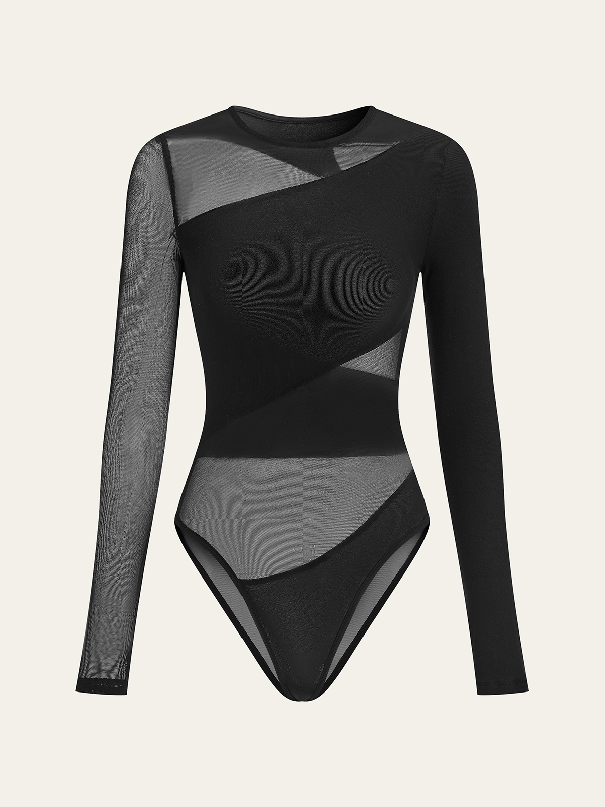 Transparenter Langarm-Body mit Mesh-Einsätzen