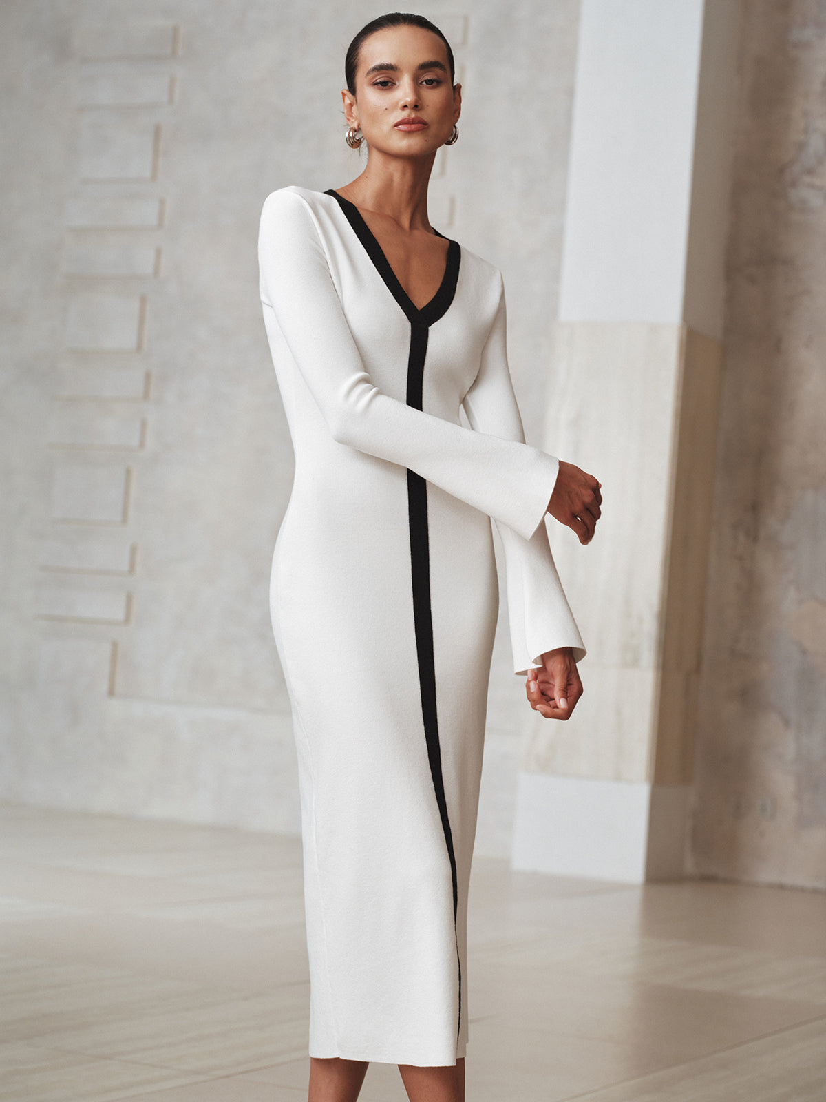Kontrastsaum Strick Maxikleid