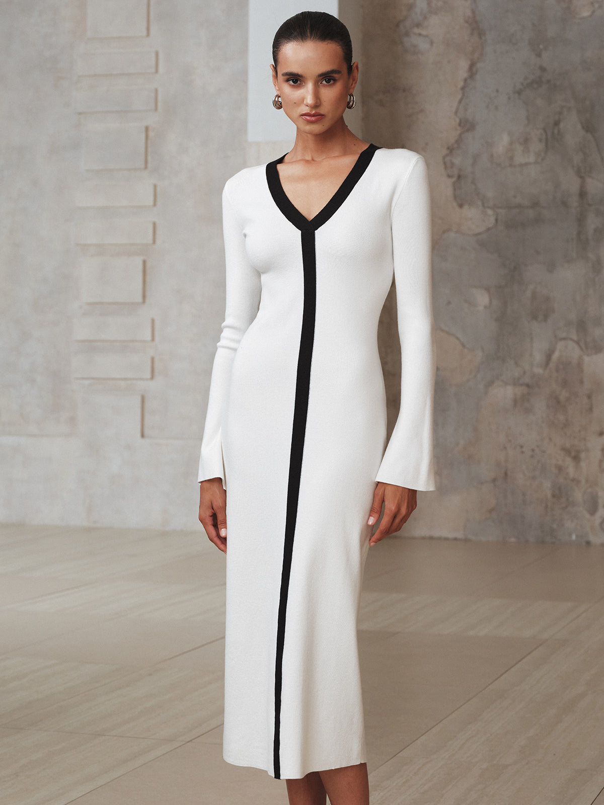 Kontrastsaum Strick Maxikleid