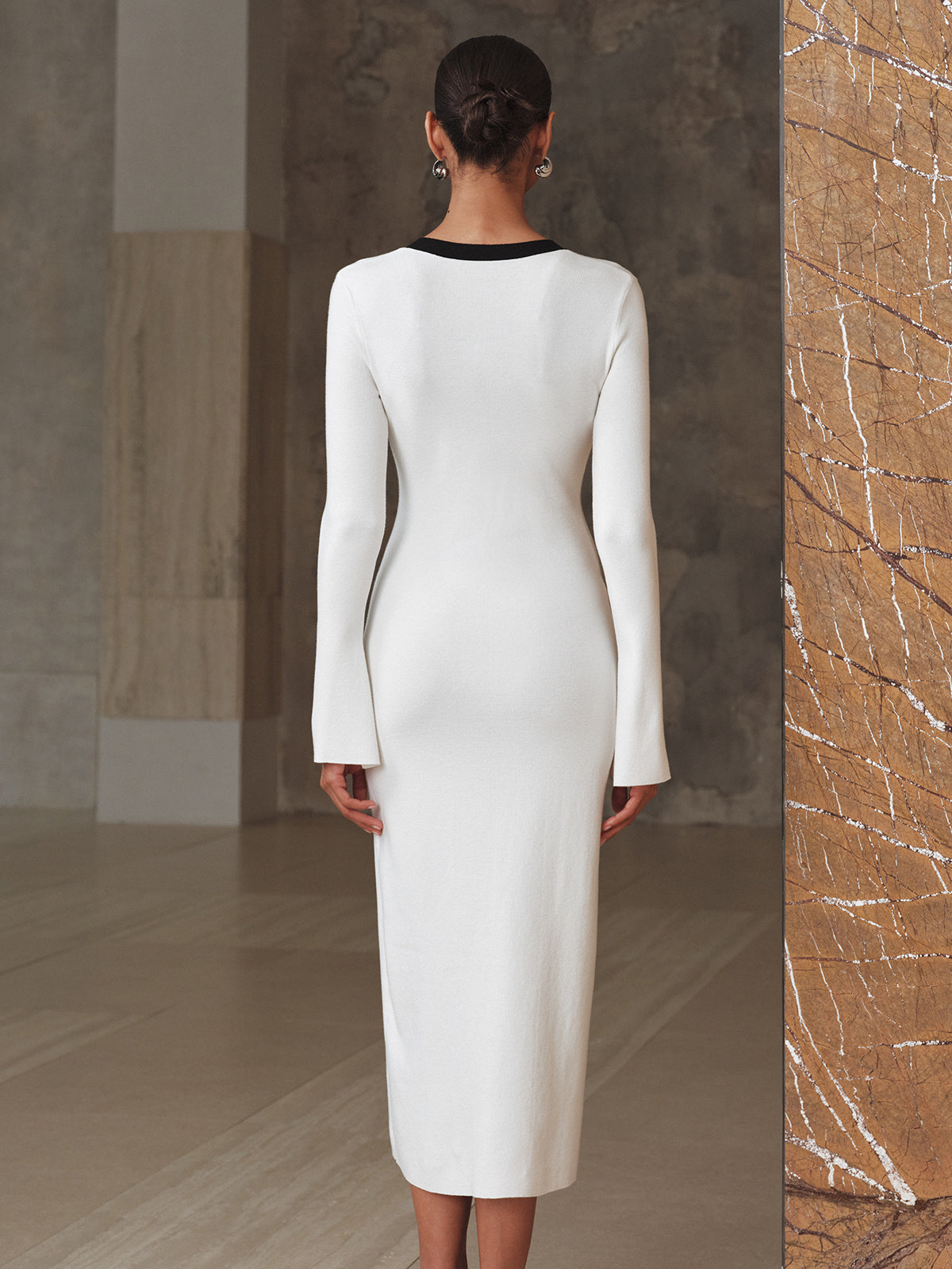 Kontrastsaum Strick Maxikleid