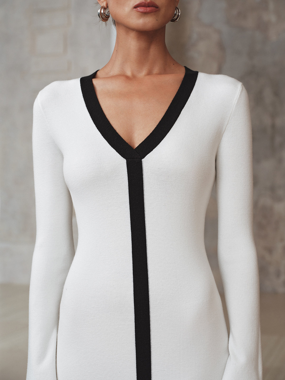 Kontrastsaum Strick Maxikleid