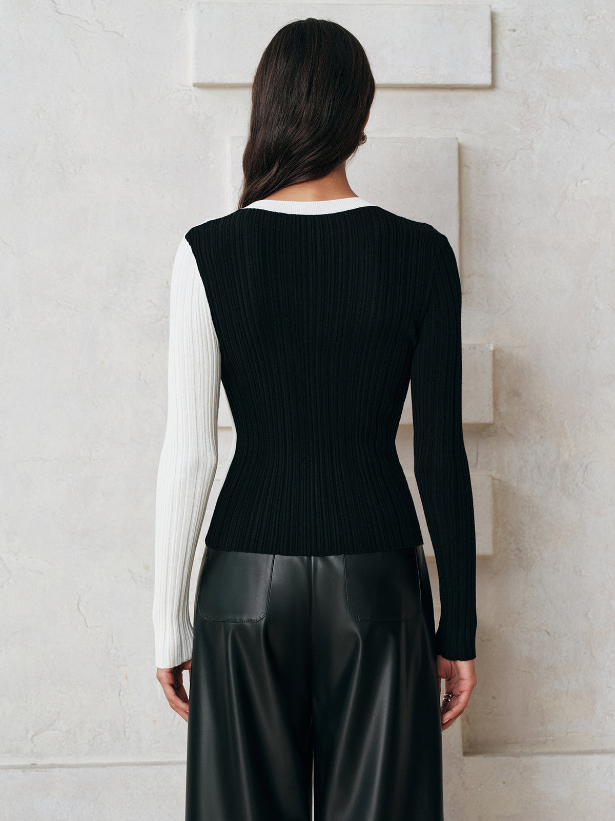 Pull côtelé asymétrique color-block