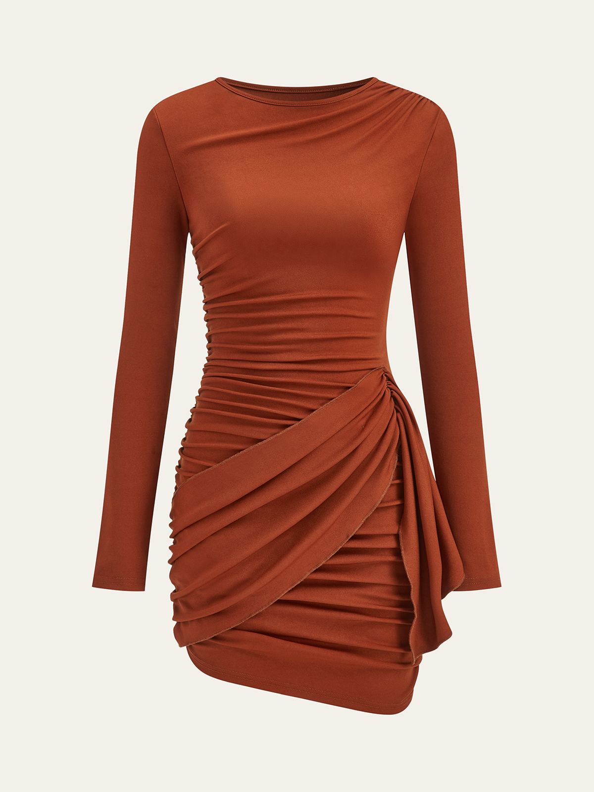 Robe moulante froncée à manches longues