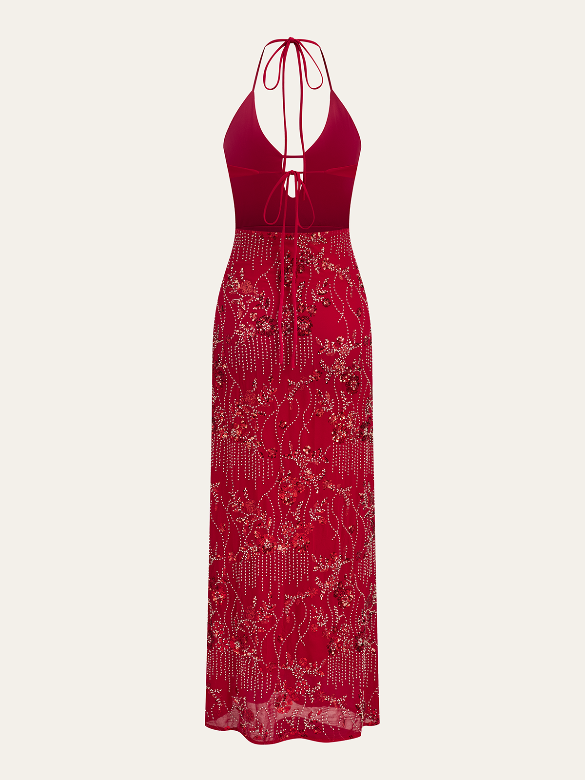 Neckholder-Maxikleid mit Paillettenstickerei und freiem Rücken