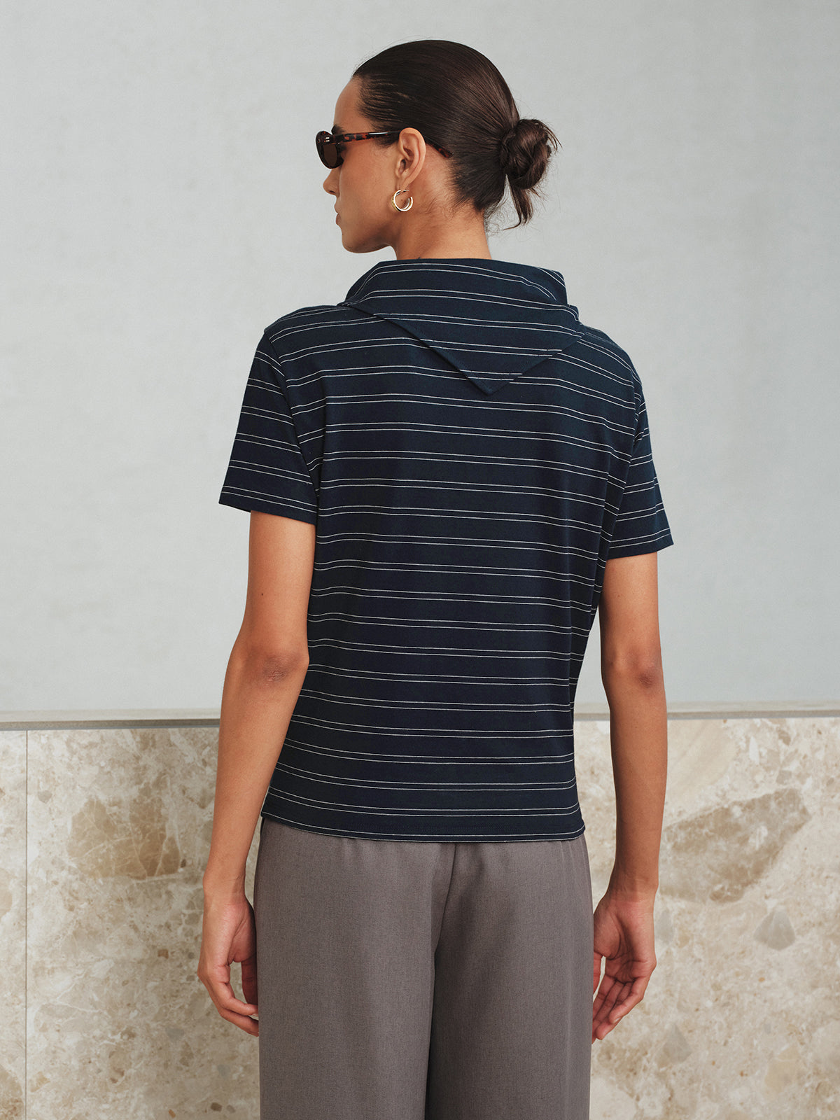 Striped Detachable Scarf Collar T-Shirt