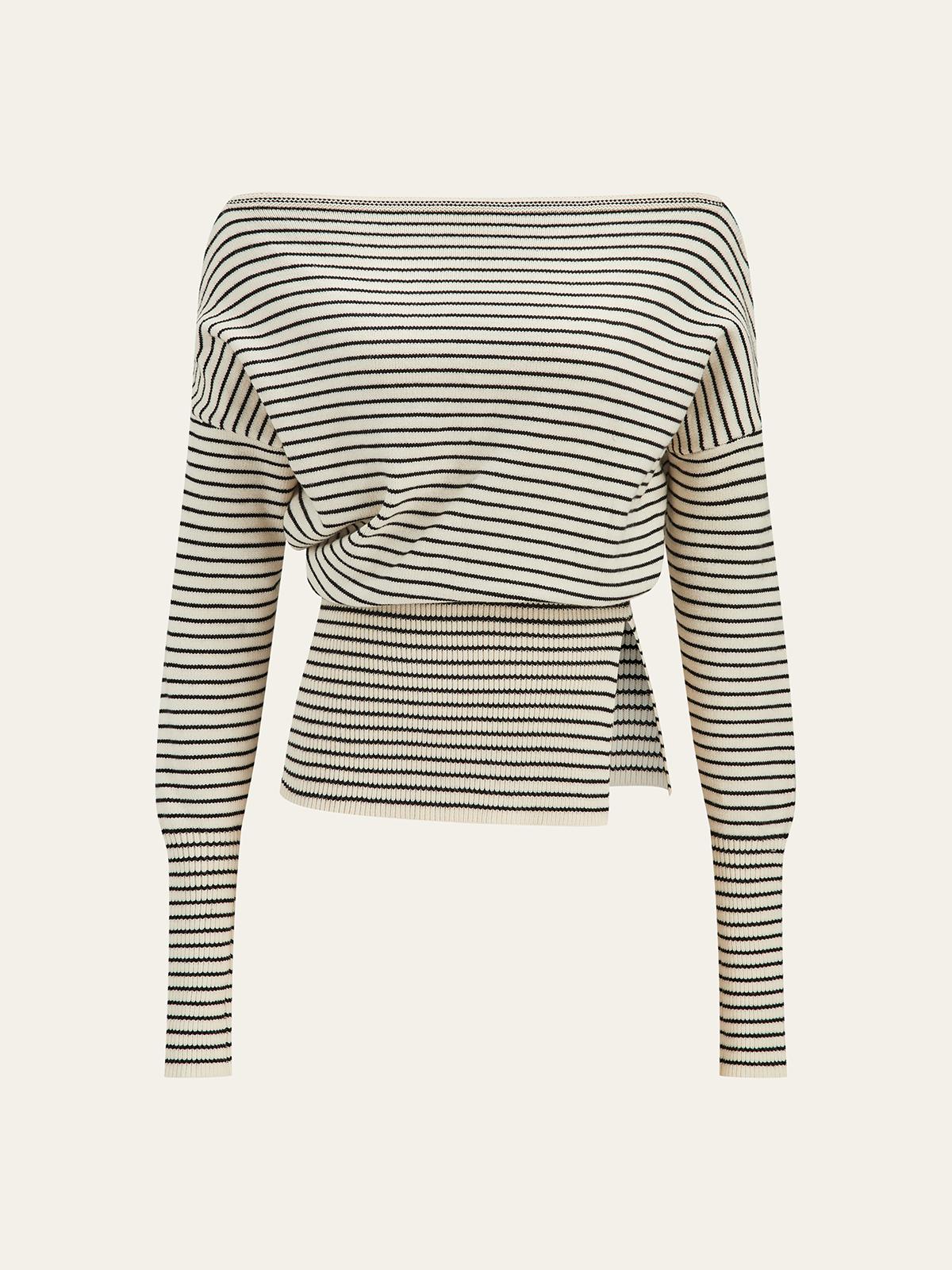 Slit Hem Off-Shoulder Striped Sweater