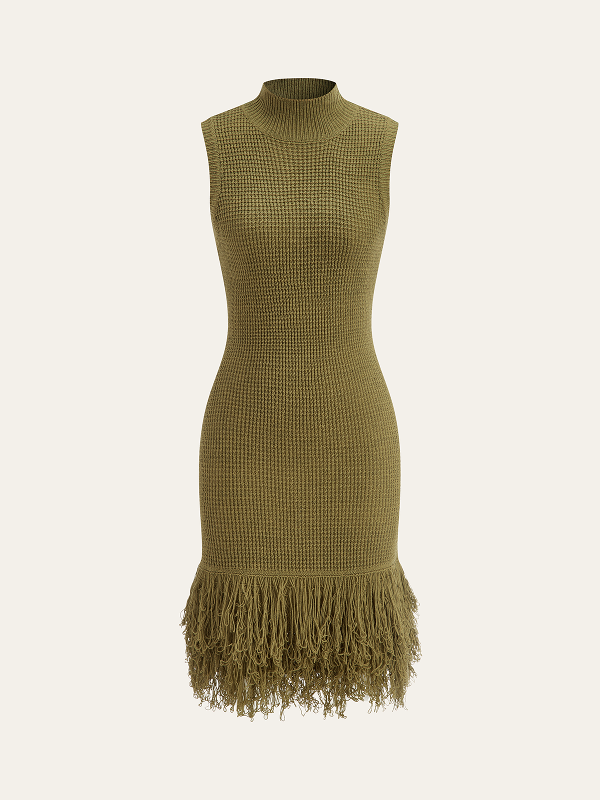 Robe en maille sans manches à ourlet frangé