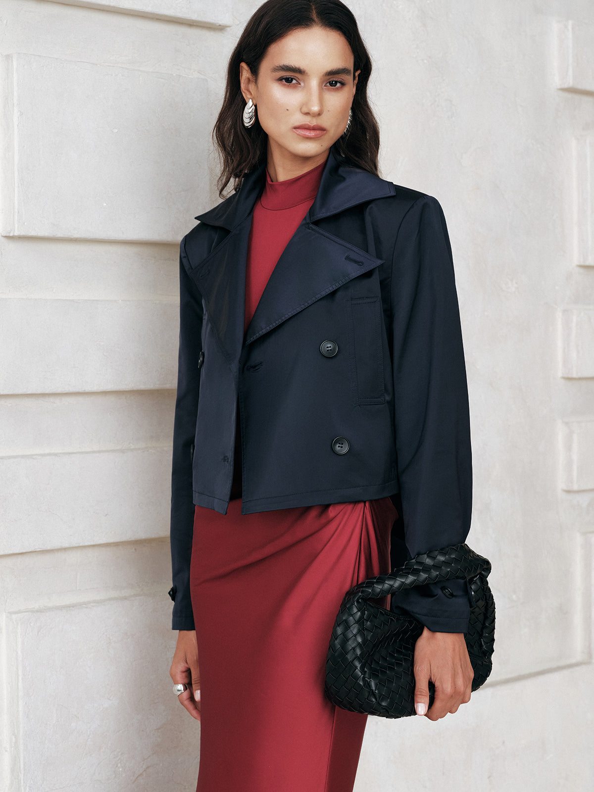 Belted Double-Breasted Cropped Trench Coat