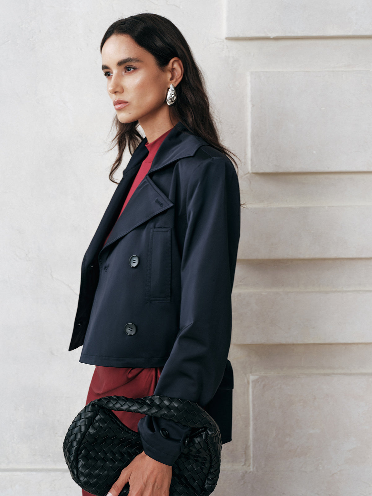 Belted Double-Breasted Cropped Trench Coat