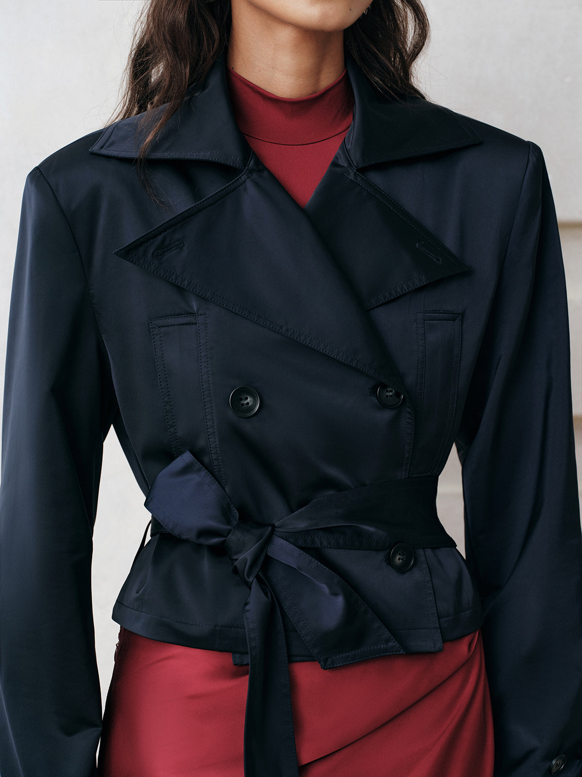 Belted Double-Breasted Cropped Trench Coat