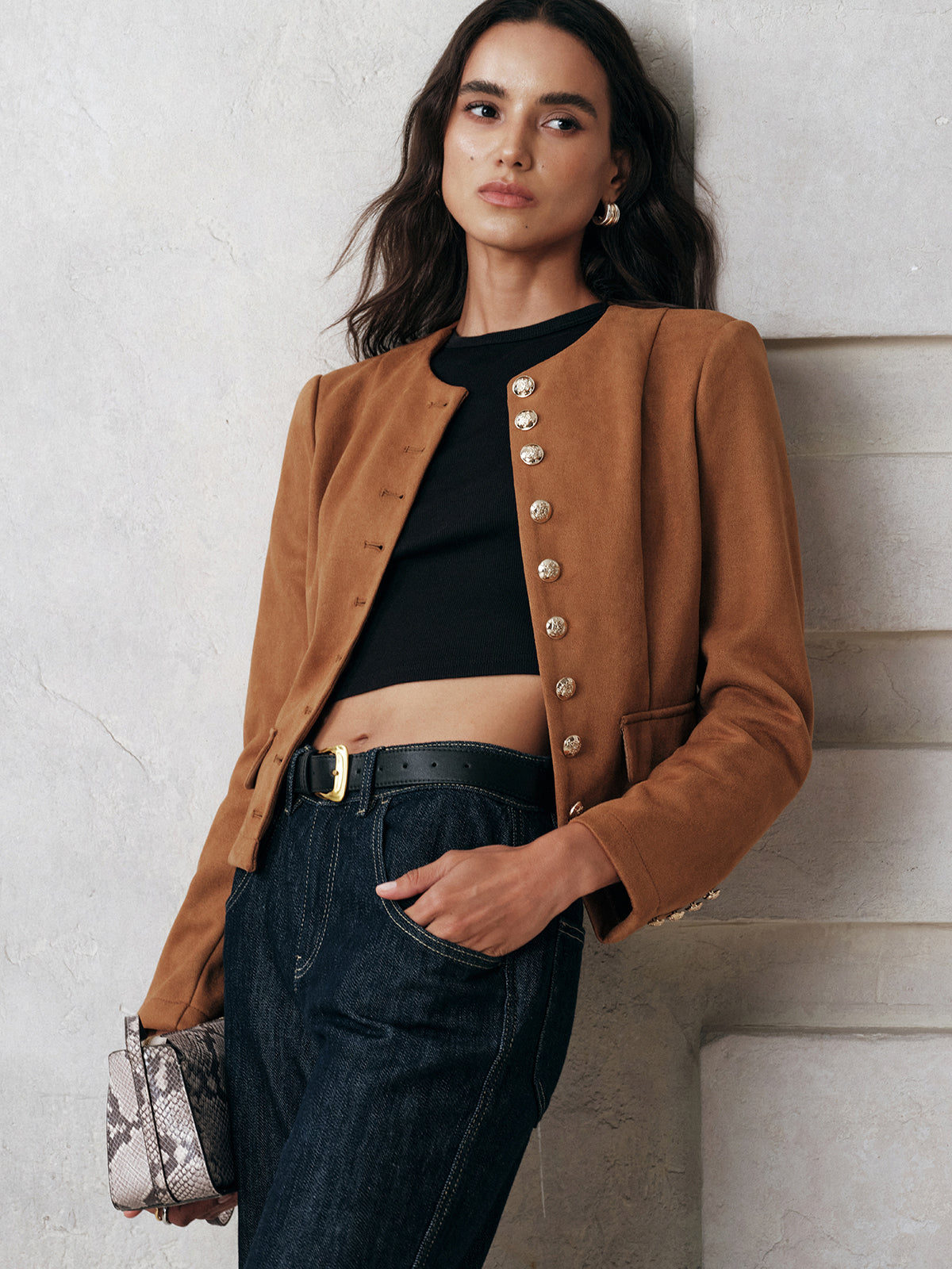 Jacke mit Wildleder-Effekt und Metallknöpfen