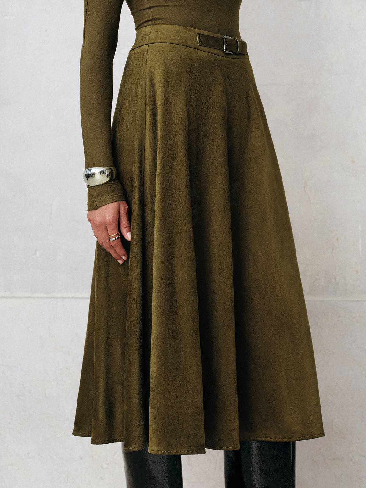 Soft Suede Effect A-Line Midi Skirt