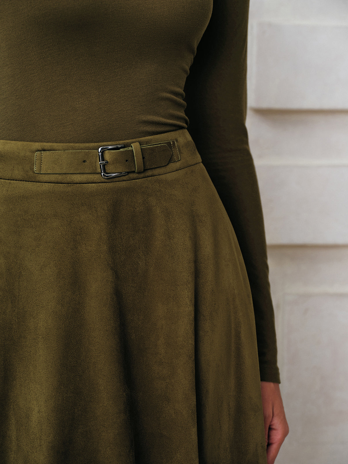 Soft Suede Effect A-Line Midi Skirt