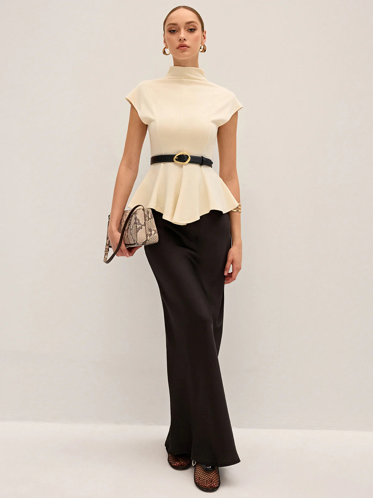 Mock Neck Cap Sleeve Peplum Top