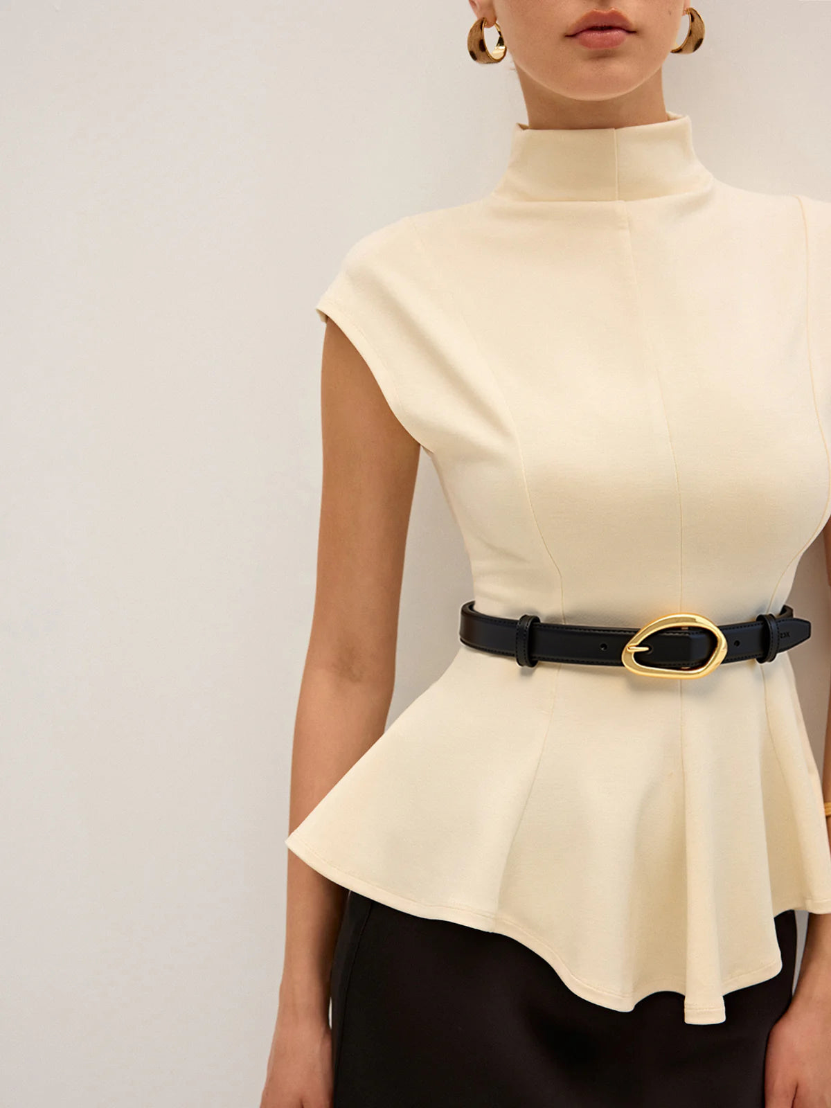 Mock Neck Cap Sleeve Peplum Top