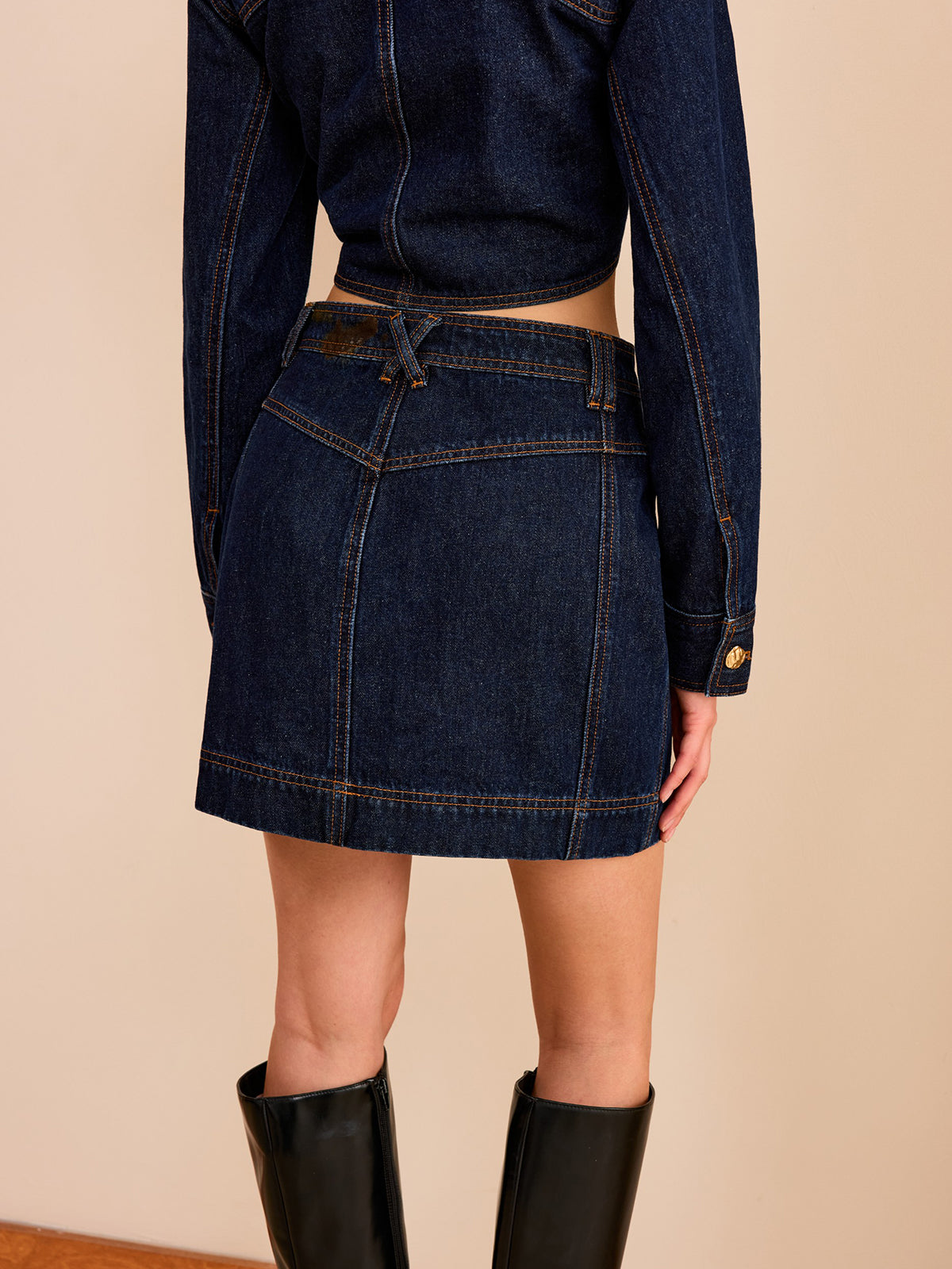 Metal Button Denim Mini Skirt