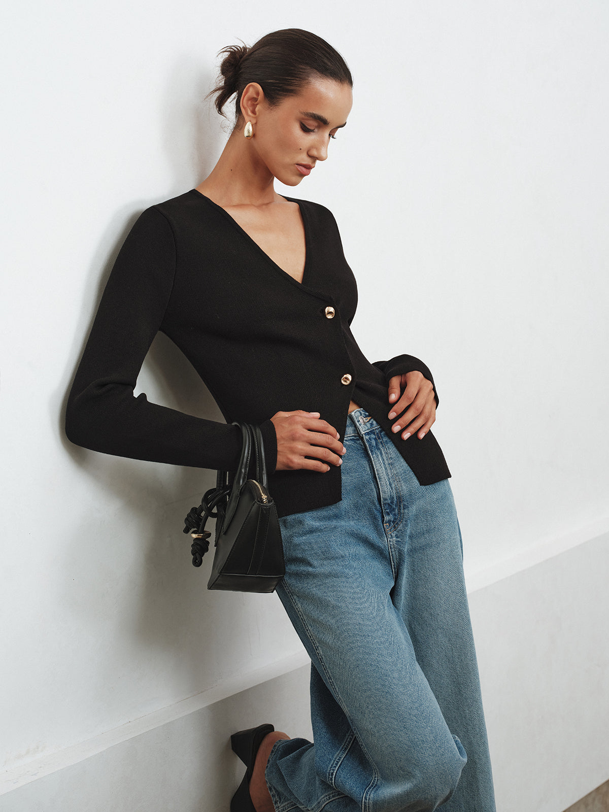 Asymmetric Buttoned Knit Cardigan