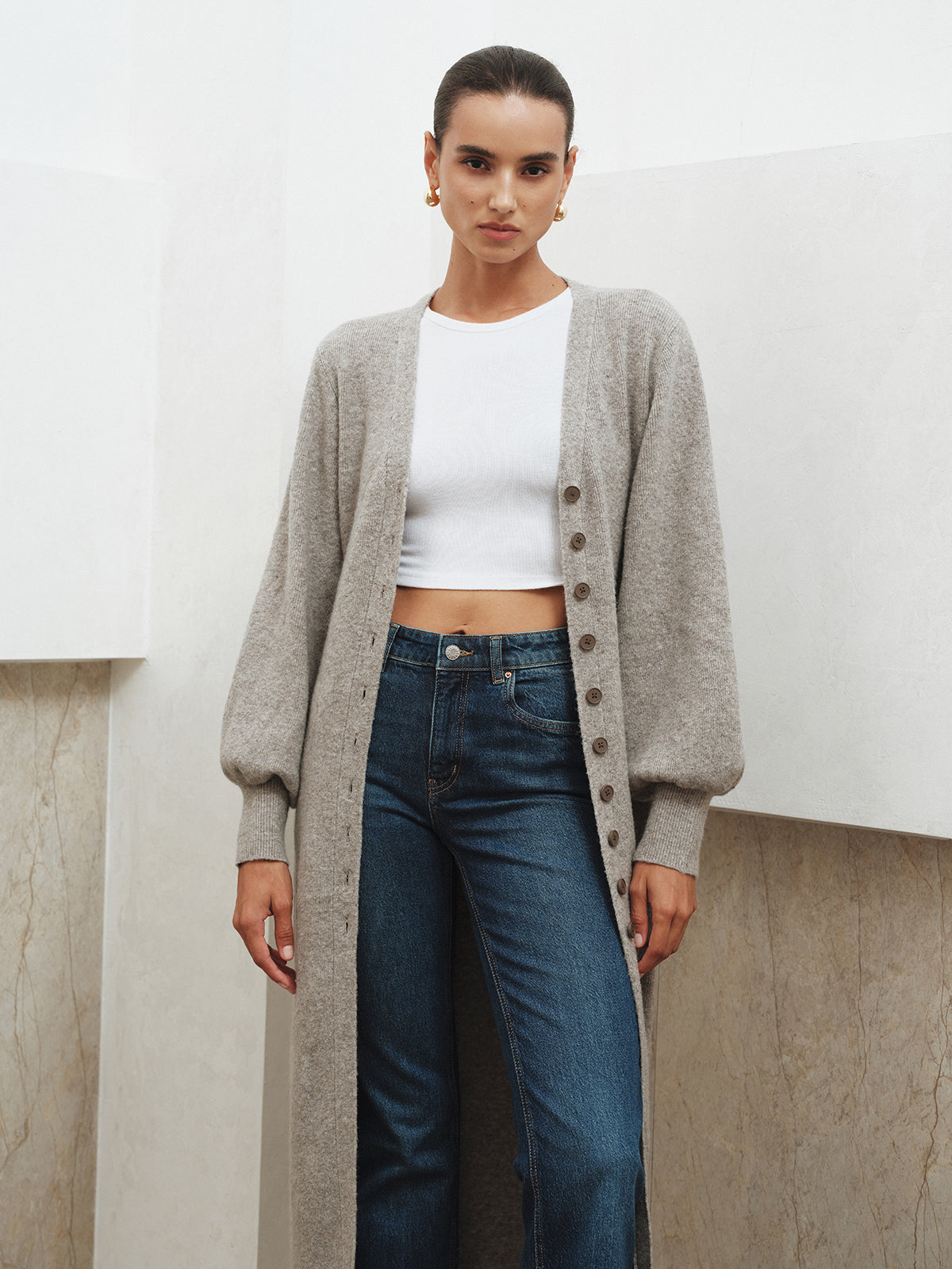 Button-Front Longline Knit Outerwear