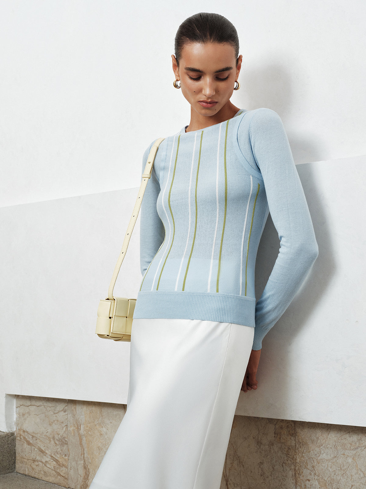 Color Block Striped Crew Neck Knit Top