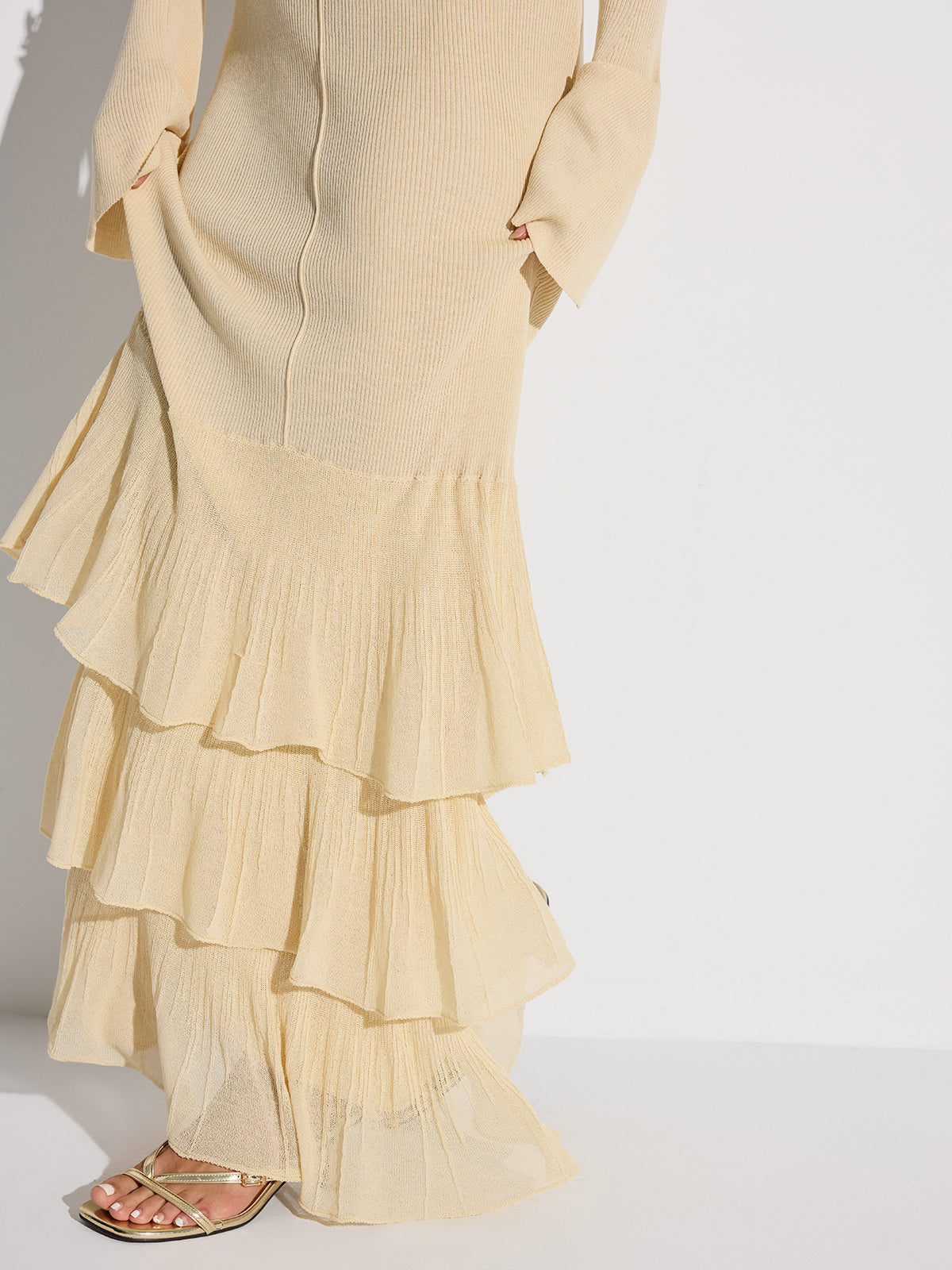 Robe longue en tricot à volants étagés