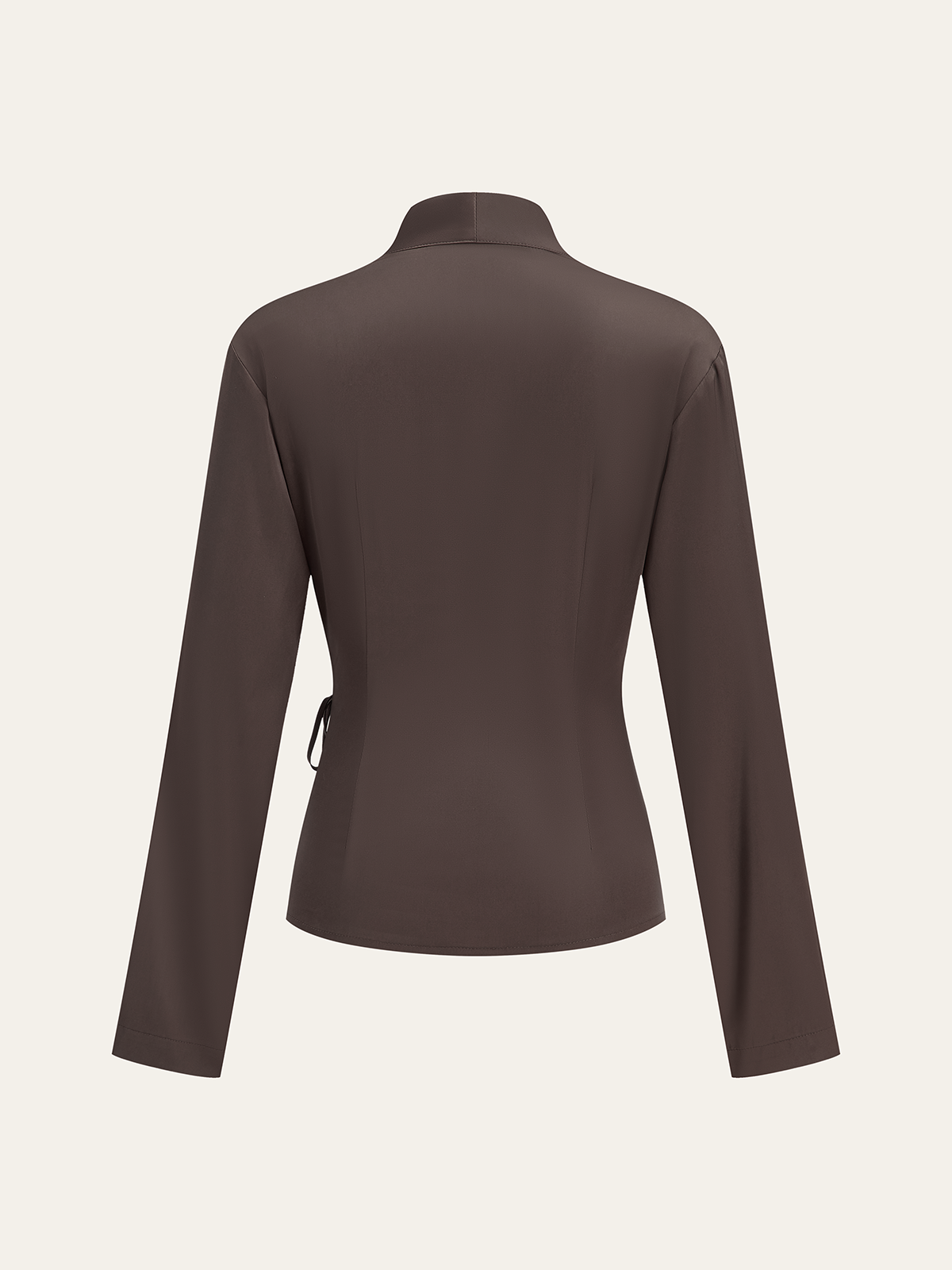 Satin Wrap-Front Long-Sleeve Top