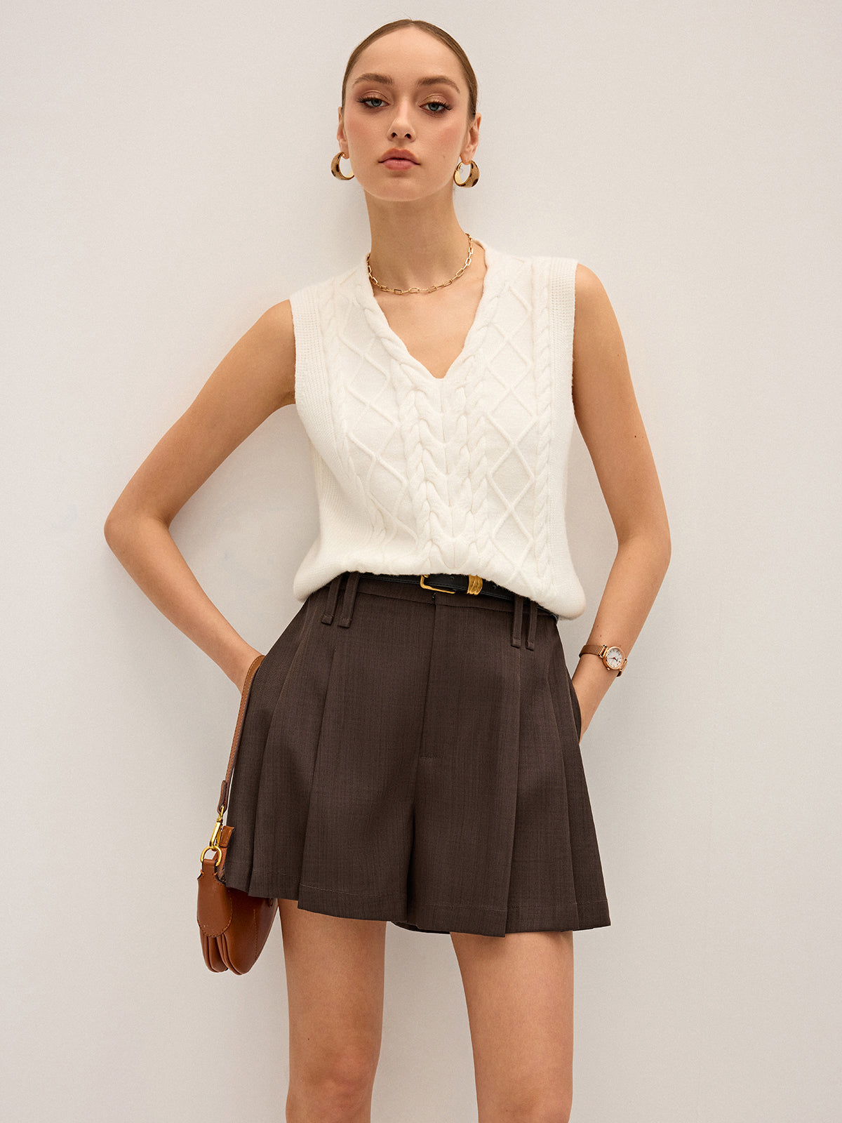 Short sans ceinture taille mi-haute à plis