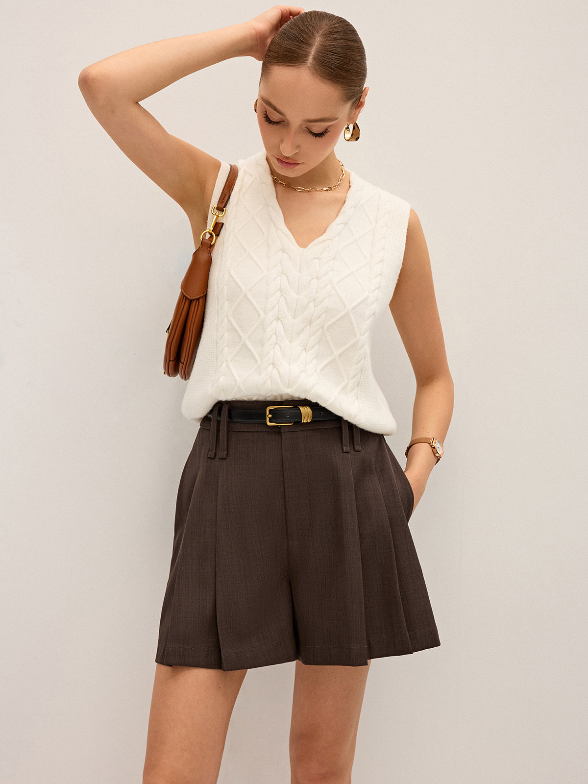 Short sans ceinture taille mi-haute à plis
