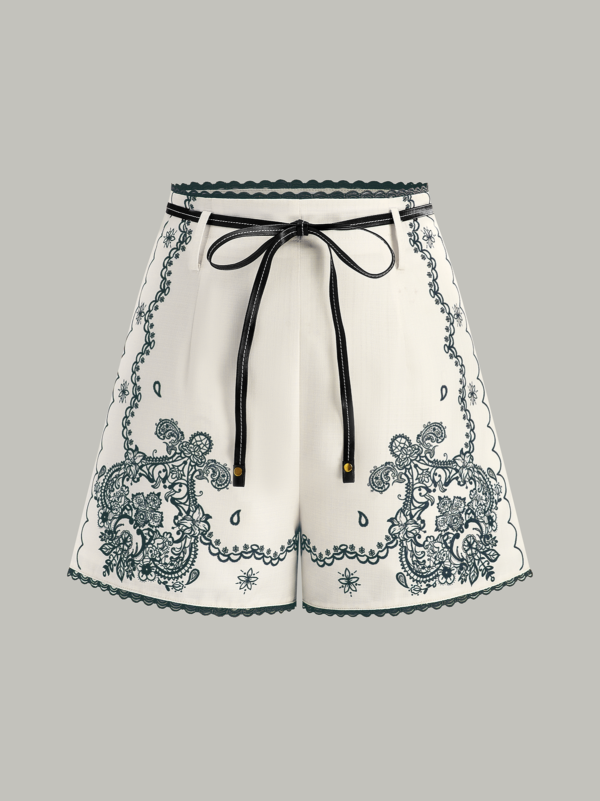 Blumenbedruckte Anzugshorts mit Spitzenbesatz und Gürtel