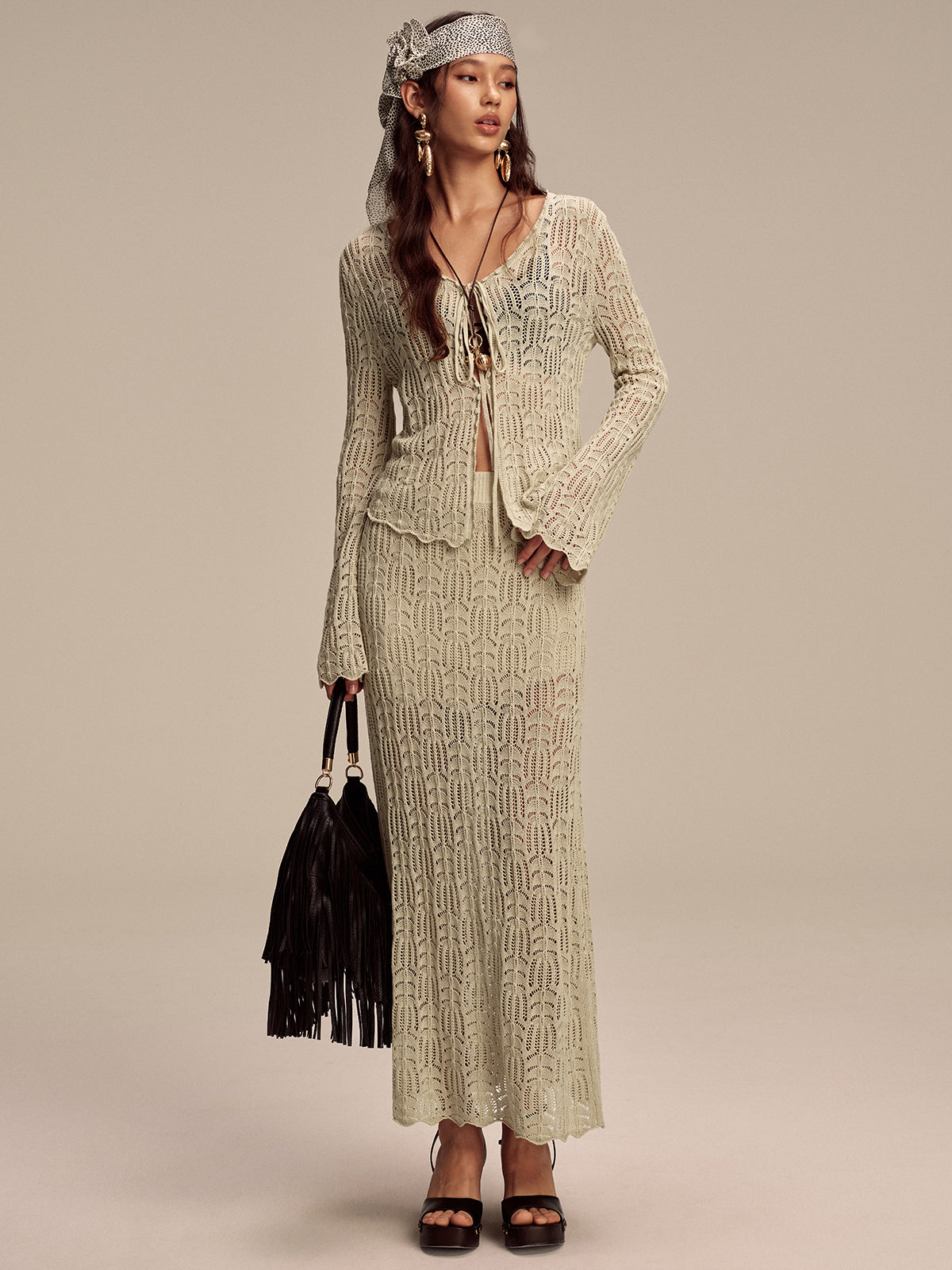 Tencel Flared Sleeve Knit Skirt Set