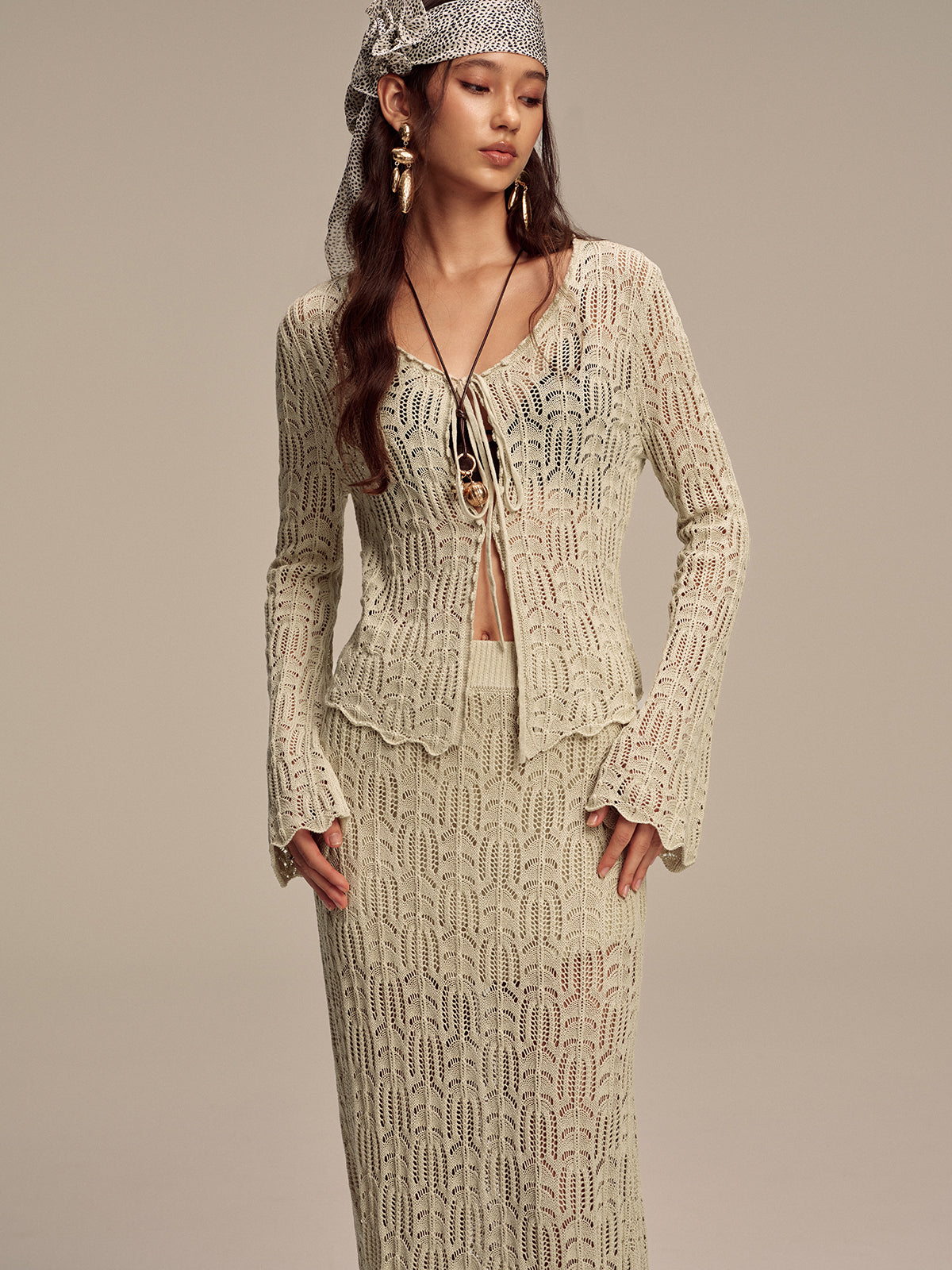 Tencel Flared Sleeve Knit Skirt Set