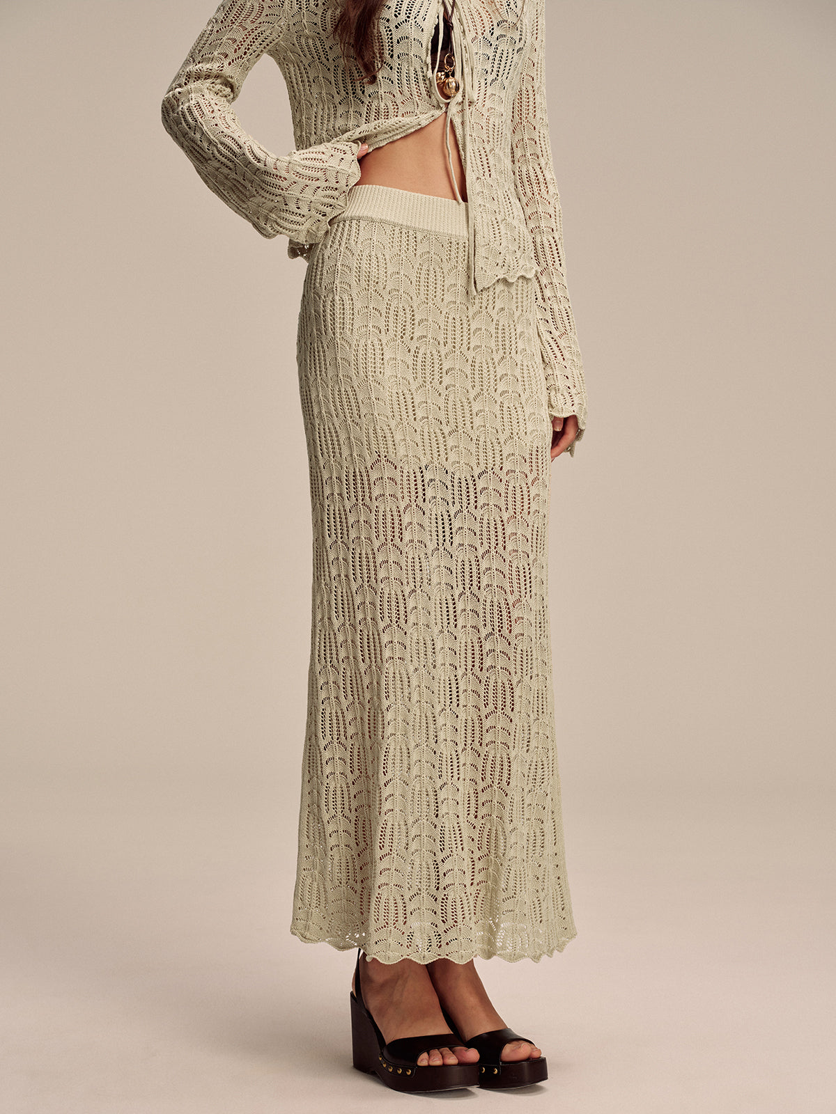 Tencel Flared Sleeve Knit Skirt Set