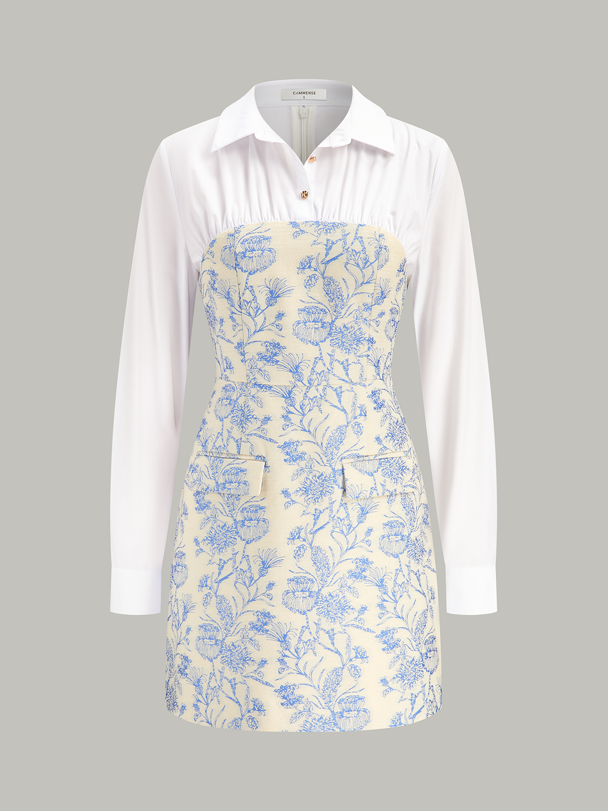 Shirt Collar Floral Jacquard Mini Dress