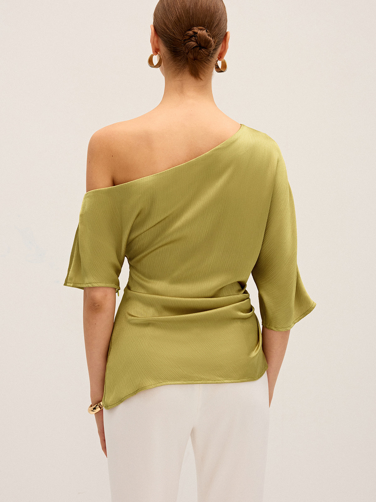 Satin One-Shoulder Ruched Top