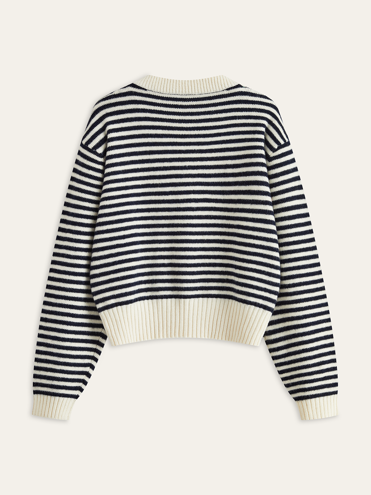 Gestreifter V-Ausschnitt-Pullover aus Wollmischung mit Knöpfen