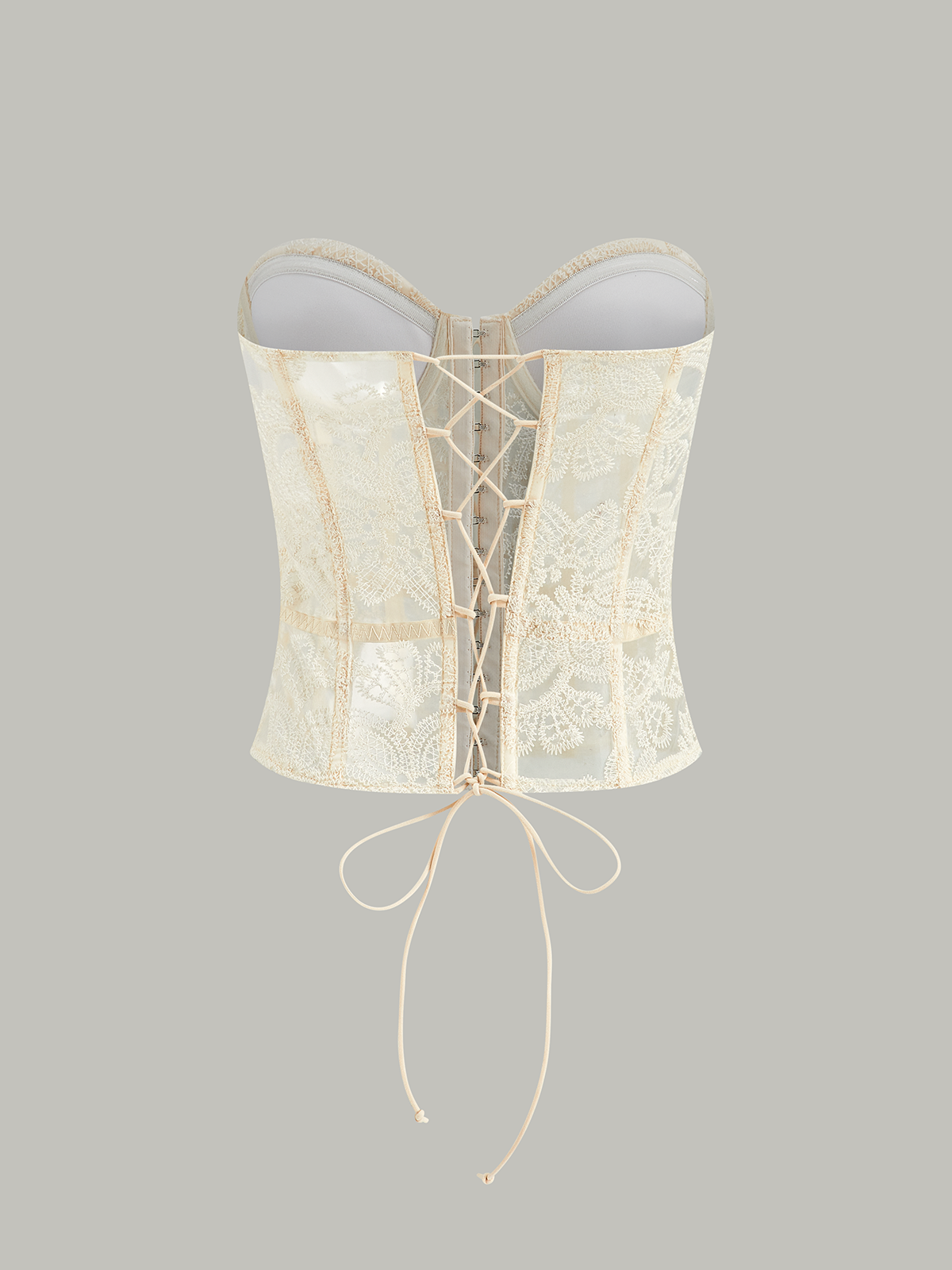 Transparente trägerlose Korsett-Top mit Spitze und Stickerei