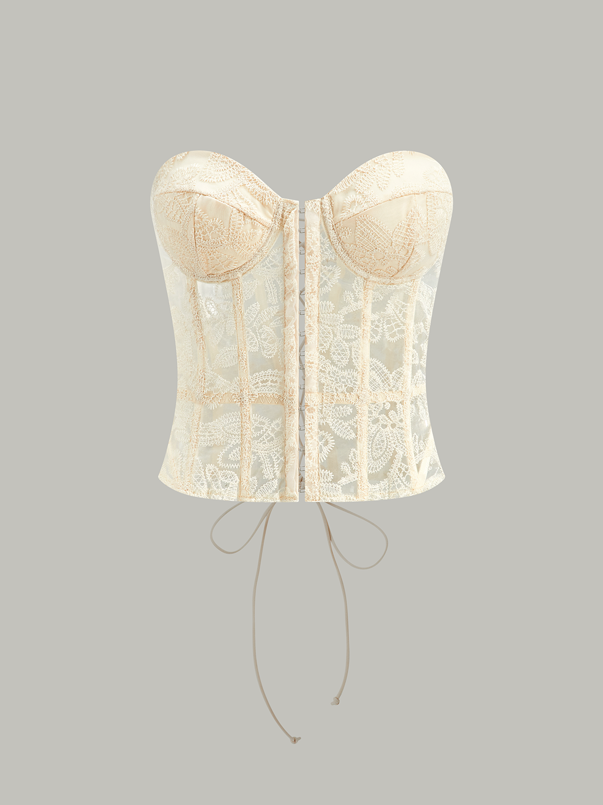 Transparente trägerlose Korsett-Top mit Spitze und Stickerei