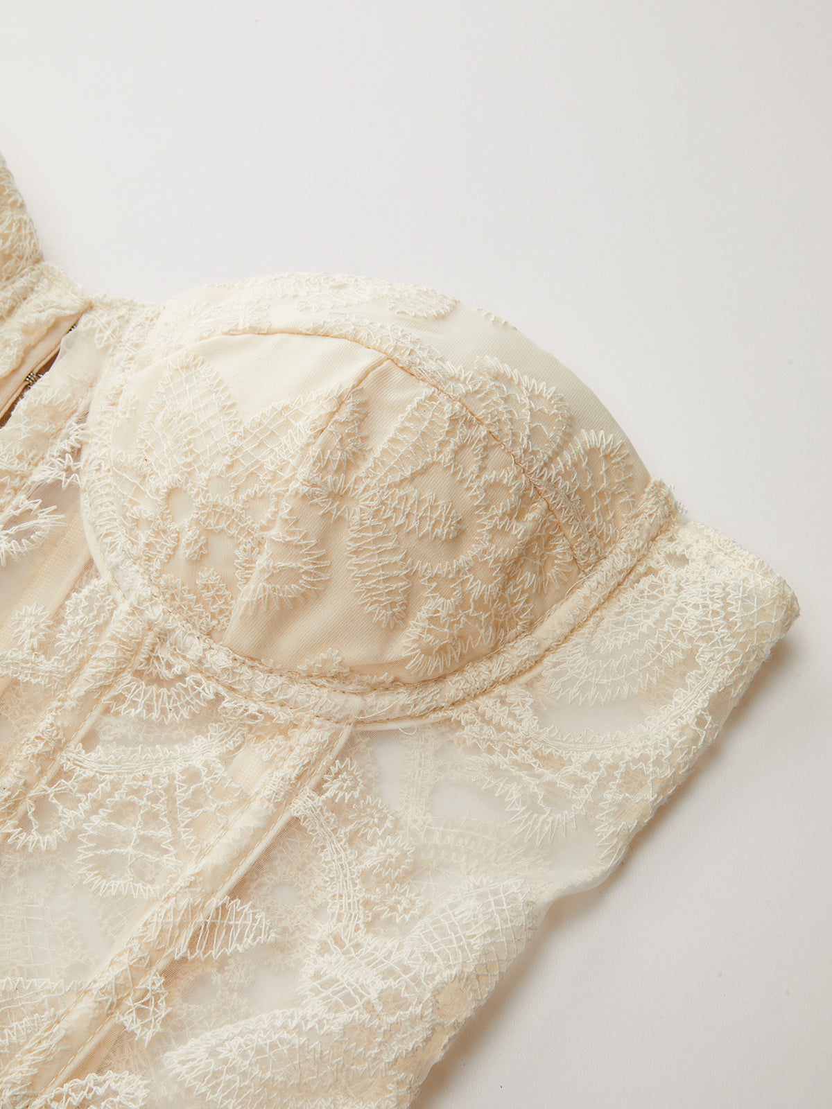 Transparente trägerlose Korsett-Top mit Spitze und Stickerei
