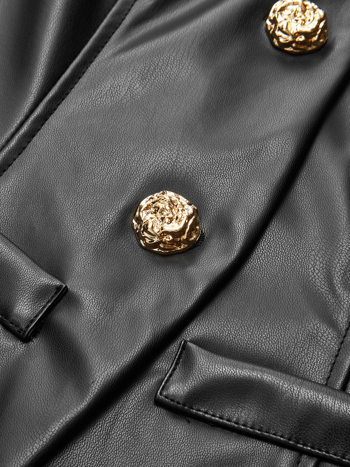 Jacke aus PU-Leder mit Metallknöpfen und Puffärmeln