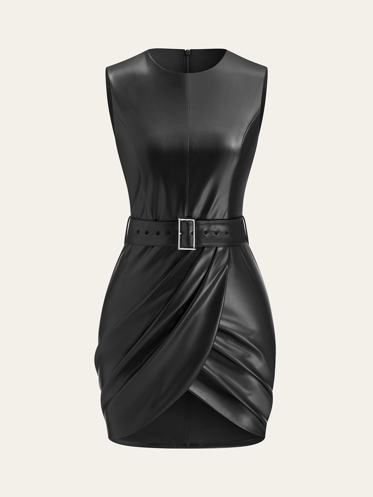 Ärmelloses Kunstlederkleid mit Gürtel