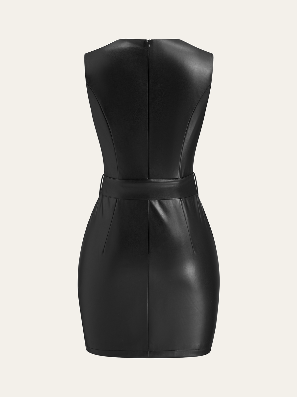 Ärmelloses Kunstlederkleid mit Gürtel