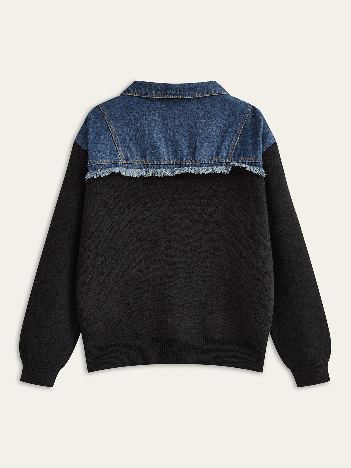 Denim Panel Zipper Cardigan