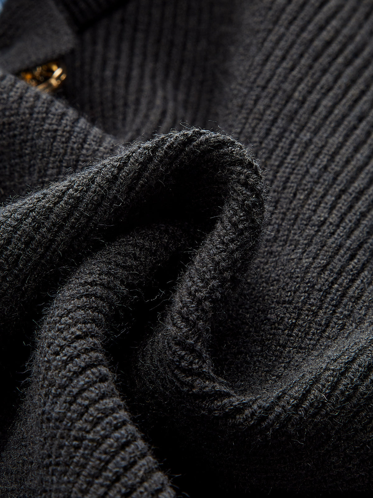 Wool Blend Denim Collar Puff Sleeve Cardigan