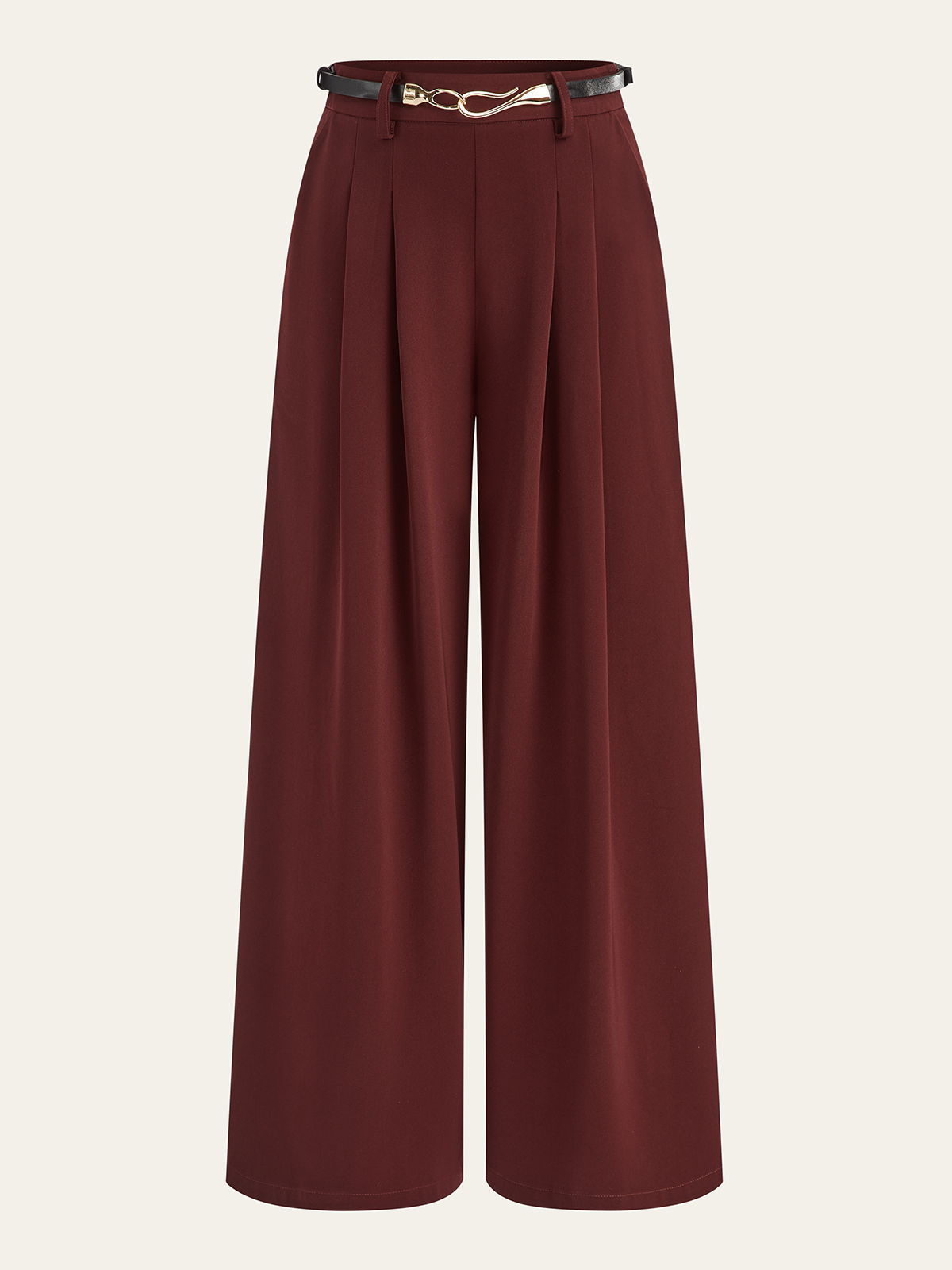 Belted Pleated Wide-Leg Pants