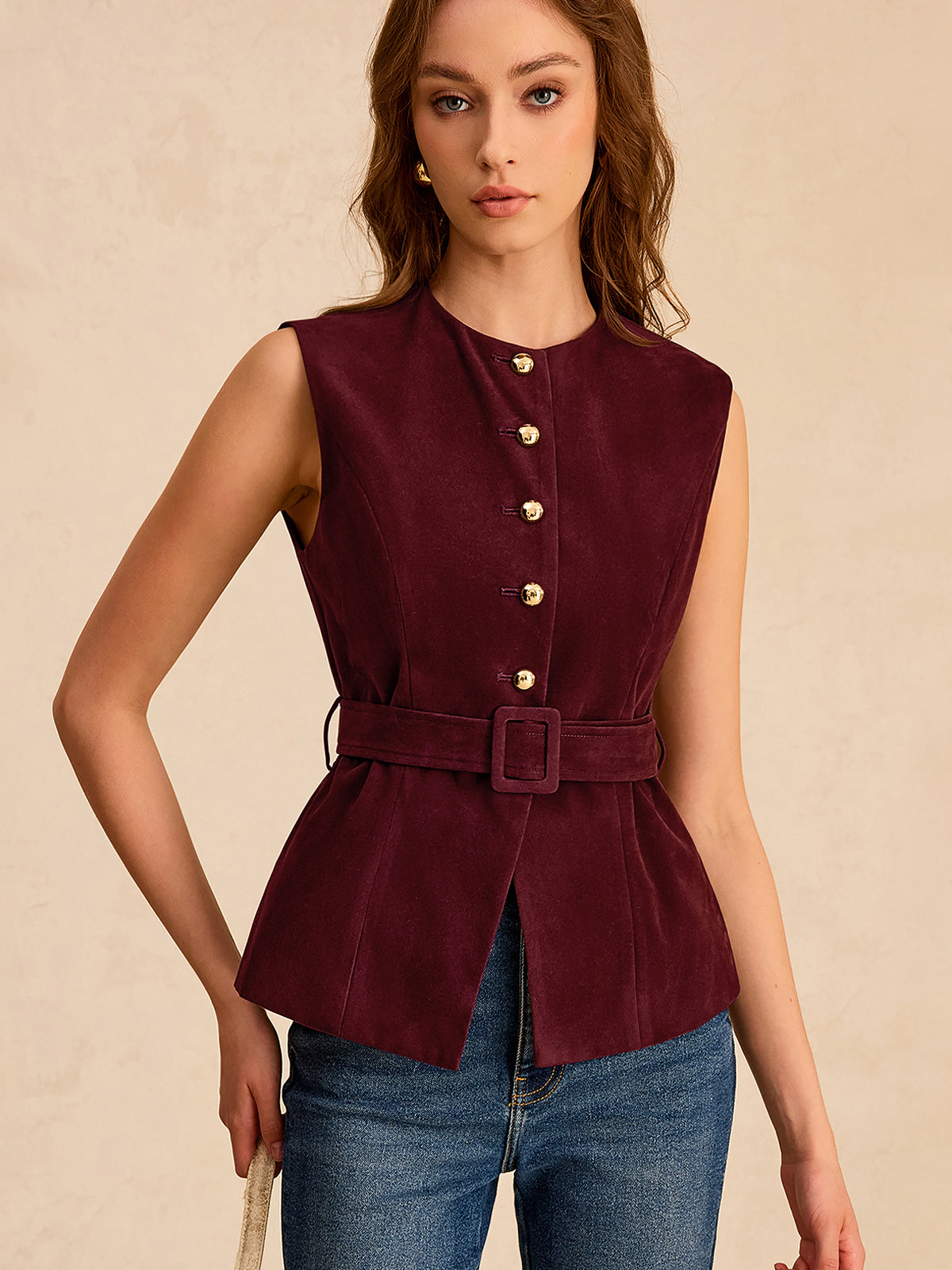 Suede Effect Vest with Belt